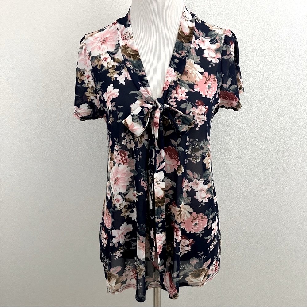 Siren Lily | Navy Blue Pink Floral Top